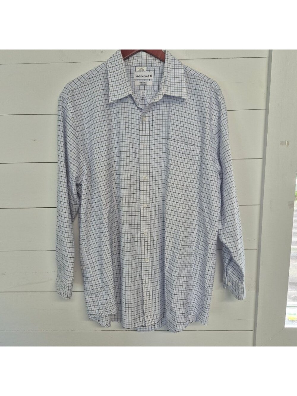 Saddlebred Men's‎ Classic Fit Oxford Shirt 17-17.5 XL Blue Plaid Button-Down